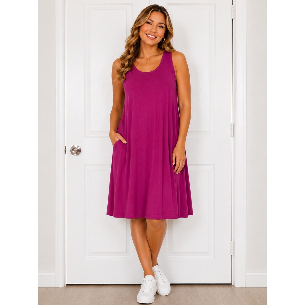 Time and Tru Magenta Pink Sleeveless Swing Dress with Pockets XL 16-18